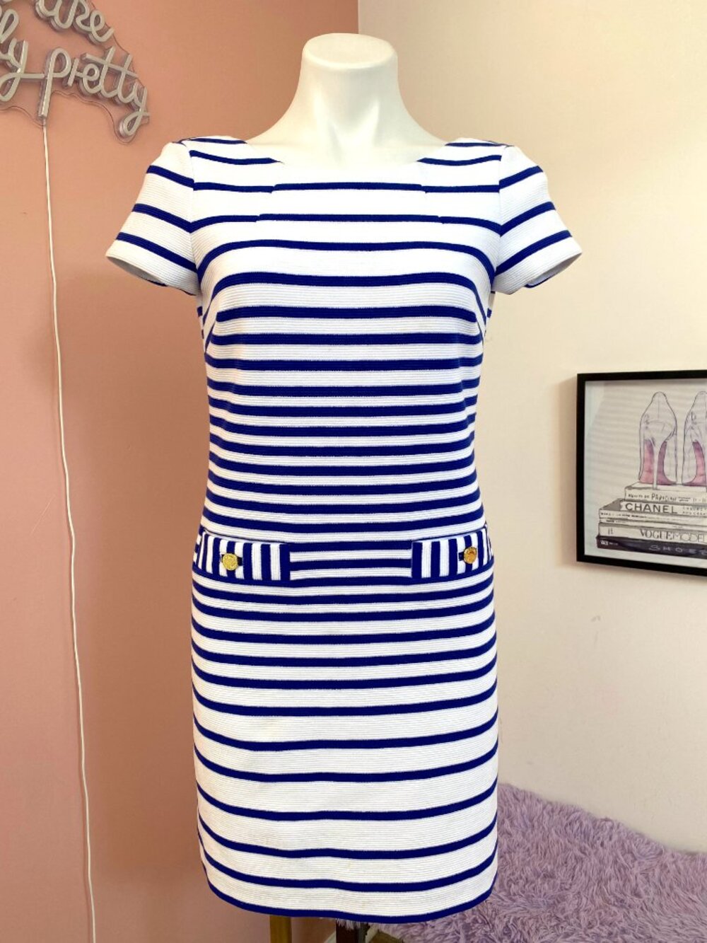 Lilly Pulitzer Layton Striped Blue and White Shift Dress XSmall